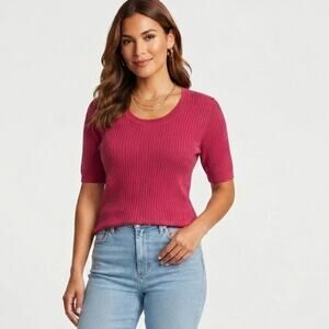 White Stag Magenta Short Sleeve Sweater Fall Winter Cozy Plus Size 2X